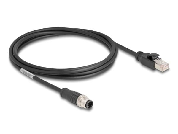 Delock - Nettverkskabel - 8-pins M12 (hann) til RJ-45 (hann) - 2 m - 6 mm - S/FTP - CAT 5e - uten hindringer - svart