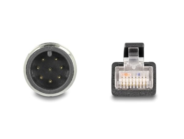 Delock - Nettverkskabel - 8-pins M12 (hann) til RJ-45 (hann) - 2 m - 6 mm - S/FTP - CAT 5e - uten hindringer - svart