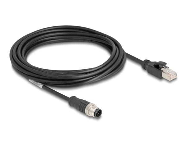 Delock - Nettverkskabel - 8-pins M12 (hann) til RJ-45 (hann) - 5 m - 6 mm - S/FTP - CAT 5e - med støvel, uten hindringer, A-kodet - svart