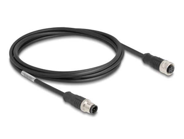 Delock - Nettverkskabel - 4-pins M12 (hann) til 4-pins M12 (hunn) - 2 m - 5 mm - S/FTP - CAT 5e - svart