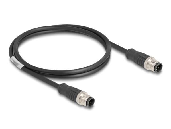 Delock M12 kabel D-kodet 4 pins hann til hann PVC 1 m