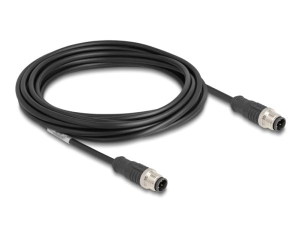 Delock - Nettverkskabel - 4-pins M12 (hann) til 4-pins M12 (hann) - 5 m - 5 mm - S/FTP - CAT 5e - D-kodet - svart