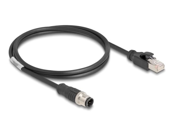 Delock - Nettverkskabel - 4 pin M12-D (hann) til RJ-45 (hann) - 1 m - 5 mm - S/FTP - CAT 5e - uten hindringer - svart
