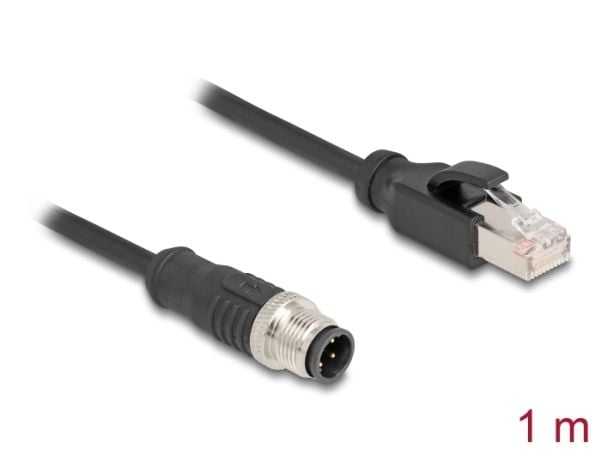 Delock - Nettverkskabel - 4 pin M12-D (hann) til RJ-45 (hann) - 1 m - 5 mm - S/FTP - CAT 5e - uten hindringer - svart