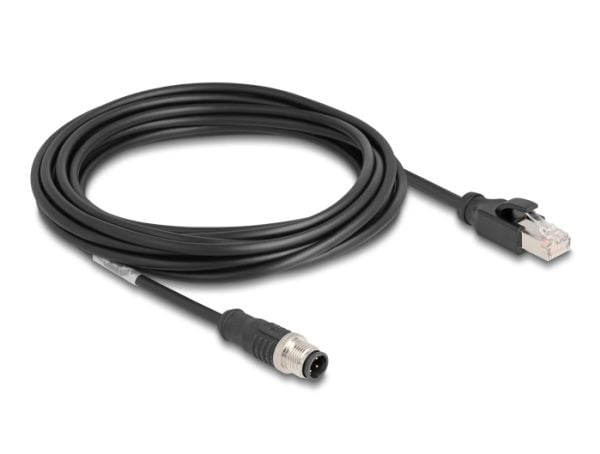 Delock M12 kabel D-kodet 4 pins plugg til RJ45 plugg PVC 5 m
