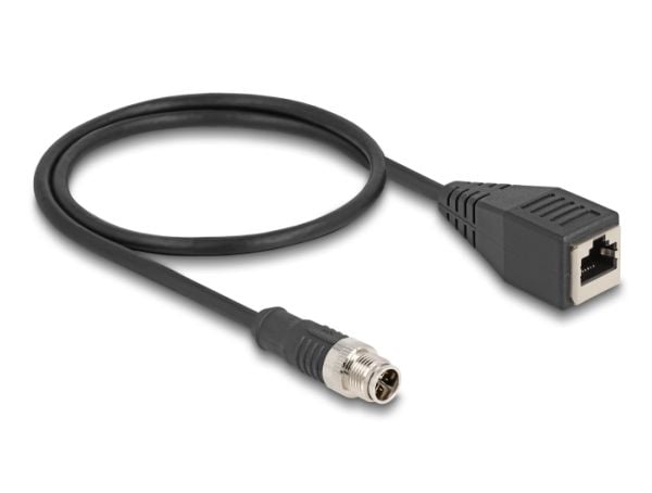 Delock - Nettverkskabel - 8-pins M12 (hann) til RJ-45 (hunn) - 50 cm - 6 mm - S/FTP - CAT 5e - X-kodet - svart