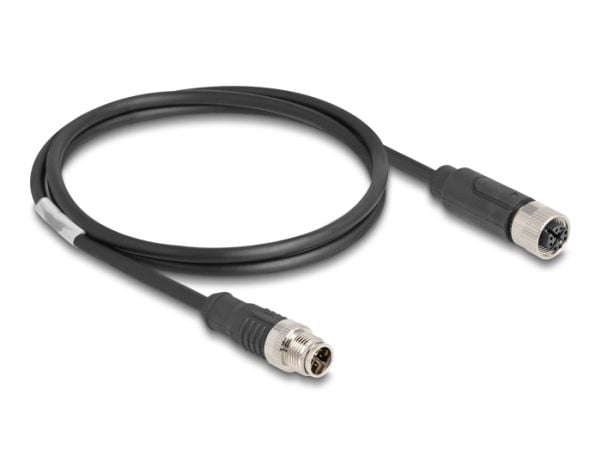 Delock - Nettverksforlengelseskabel - 8 pin M12-X (hann) til 8 pin M12-X (hunn) - 1 m - 6 mm - S/FTP - CAT 5e - svart
