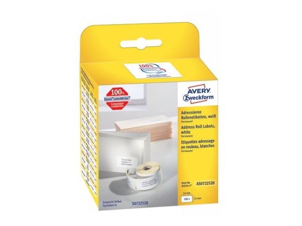 Avery Zweckform - Papir - permanet adhesiv - hvit - 25 x 54 mm 500 etikett(er) (1 rull(er) x 500) rektangulære adresseetiketter