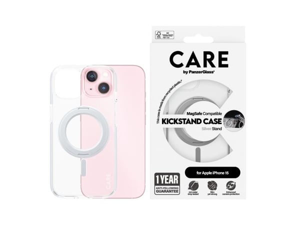 CARE by PanzerGlass - Baksidedeksel for mobiltelefon - med stativ - MagSafe-samsvar - termoplast-polyuretan (TPU), polykarbonat (PC) - gjennomsikti...