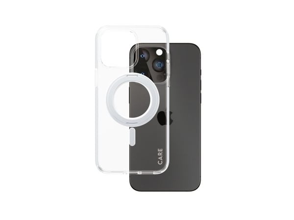 CARE by PanzerGlass - Baksidedeksel for mobiltelefon - med stativ - MagSafe-samsvar - termoplast-polyuretan (TPU), polykarbonat (PC) - sølv, gjenno...