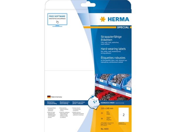 HERMA Special - Matt - permanent selvklebende - hvit - 210 x 148 mm 50 etikett(er) (25 ark x 2) filmetiketter