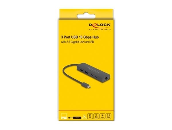 Delock - Hub - 1 x USB-C 3.2 Gen 2 + 1 x 100/1000/2.5G + 1 x USB-C 3.2 Gen 2 (strømlevering) + 2 x USB 3.2 Gen 2 - stasjonær