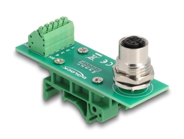 Delock - Nettverksadapter - 4-stifts M12-A (hunn) til 5-pins terminalblokk - DIN-rail mountable