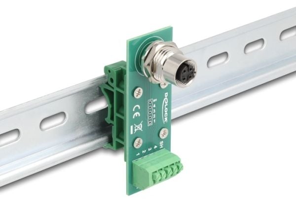Delock - Nettverksadapter - 4-stifts M12-A (hunn) til 5-pins terminalblokk - DIN-rail mountable