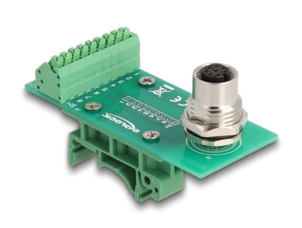 Delock - Strømkontakt - 8 pin M12-A (hunn) til 9-pins terminalblokk - 3.5 mm pitch, M16 external thread