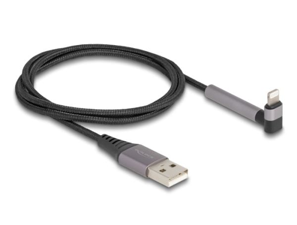 Delock - Lightning-kabel - USB hann rett til Lightning hann vinklet, stativ - 1.5 m - svart/grå - lade og synkronisere