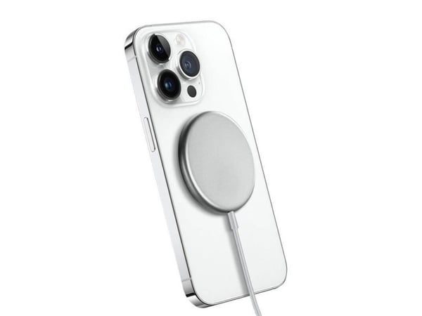 Crong MagSpot langaton laturi - MagSafe 15W alumiinilaturi (hopeanvalkoinen)