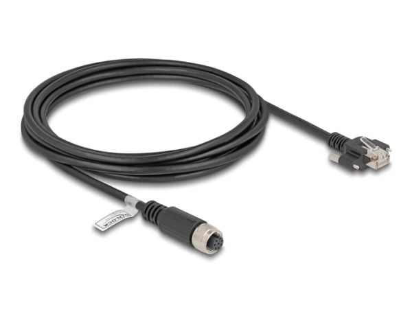Delock - Nettverkskabel - 8-pins M12 (hunn) til RJ-45 (hann) skrubar - 3 m - 6.8 mm - FTP - CAT 5e - A-kodet - svart