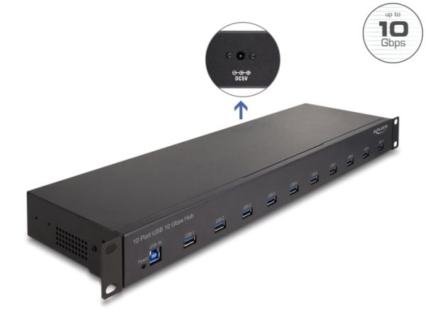 Delock - Hub - 19", industry, 10 Gbps - 10 x USB 3.2 Gen 2 - stasjonær, rackmonterbar
