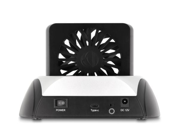 Delock - HDD / SSD-dokkestasjon - 10 Gbps, with fan - brønner: 1 - 2,5" / 3,5" delt, M.2 - M.2 NVMe Card / SATA 6Gb/s - USB-C 3.2 (Gen 2) - svart, grå