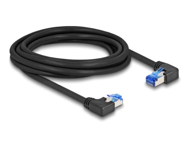 Delock - Koblingskabel - RJ-45 (hann) rettvinklet til RJ-45 (hann) venstreivinklet - 3 m - 6 mm - S/FTP - CAT 6a - med støvel, halogenfri - svart
