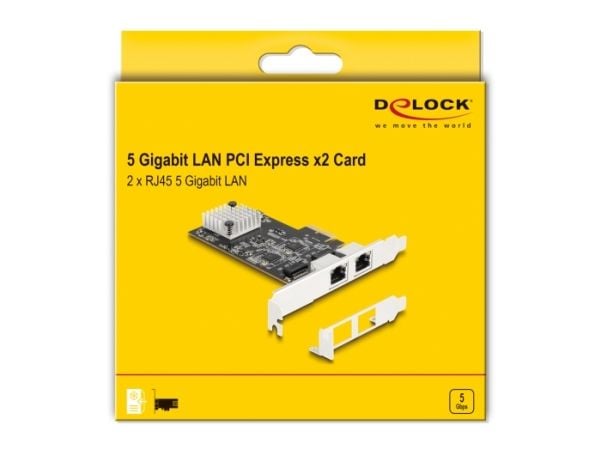 Delock - Nettverksadapter - PCIe 3.0 x2 lav profil - 10M/100M/1G/2.5G/5 Gigabit Ethernet x 2
