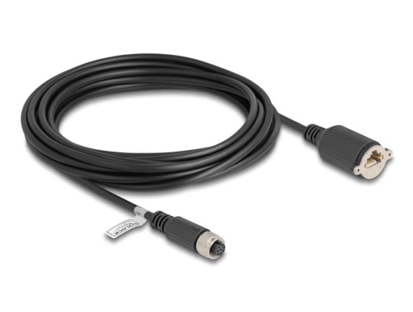 Delock - Nettverkskabel - 8 pin M12-A (hunn) til RJ-45 (hunn) skrubar - 5 m - 6.8 mm - FTP - CAT 5e - IP67 - formstøpt, flertrådet - svart