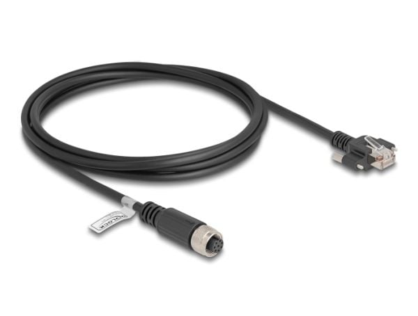 Delock - Nettverkskabel - 8 pin M12-A (hunn) til RJ-45 (hann) skrubar - 2 m - 6.8 mm - FTP - CAT 5e - formstøpt, flertrådet - svart