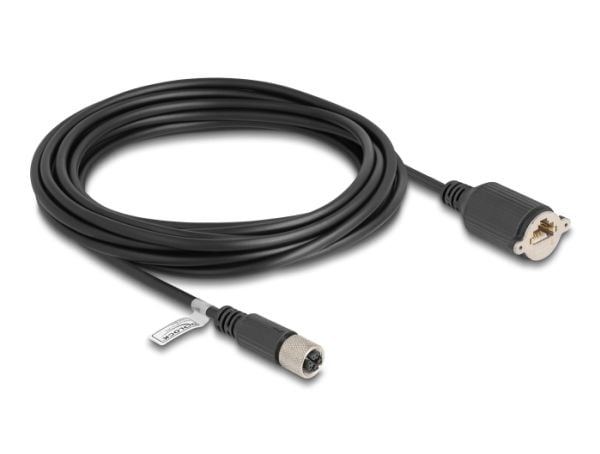 Delock - Nettverkskabel - 8 pin M12-X (hunn) til RJ-45 (hunn) skrubar - 5 m - 6.8 mm - S/FTP - CAT 6a - X-kodet - svart
