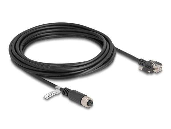Delock - Nettverkskabel - 8-pins M12 (hunn) til RJ-45 (hann) skrubar - 5 m - 6.8 mm - FTP - CAT 5e - A-kodet - svart
