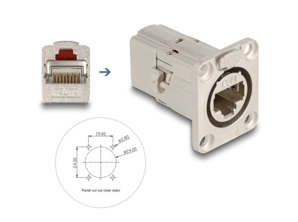 Delock - Nettverkkopler - RJ-45 (hunn) D-Type til RJ-45 (hunn) - STP - CAT 6a - sølv