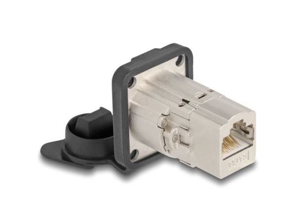 Delock D-Type RJ45 innebygd stikkontakt / kobling Cat.6A STP med beskyttelseshette IP66 støv- og vanntett