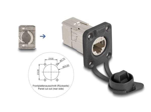 Delockin D-tyypin RJ45-paneeliliitin LSA-liitännällä Cat.6A STP (67063)