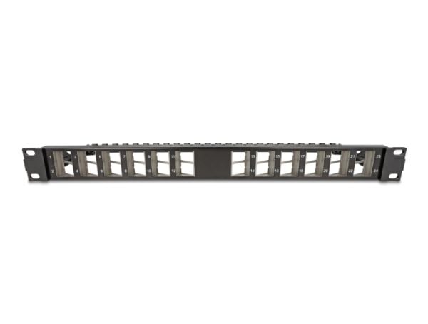 Delock - Pluggbord (blankt) - angled, with strain relief - rackmonterbar - svart - 1U - 19" - 24 porter