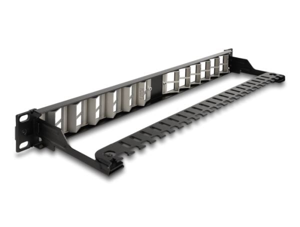 Delock - Pluggbord (blankt) - angled, with strain relief - rackmonterbar - svart - 1U - 19" - 24 porter