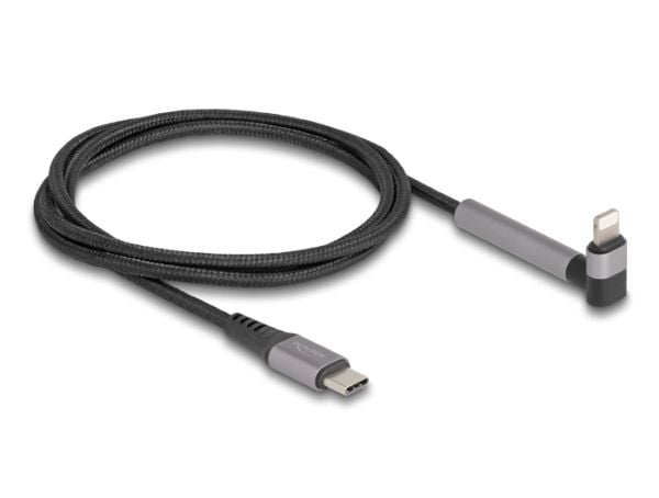 Delock - Lightning-kabel - 24 pin USB-C hann rett til Lightning hann vinklet - 1.5 m - MFI-sertifisert - gråsvart - lade og synkronisere, up to 480...