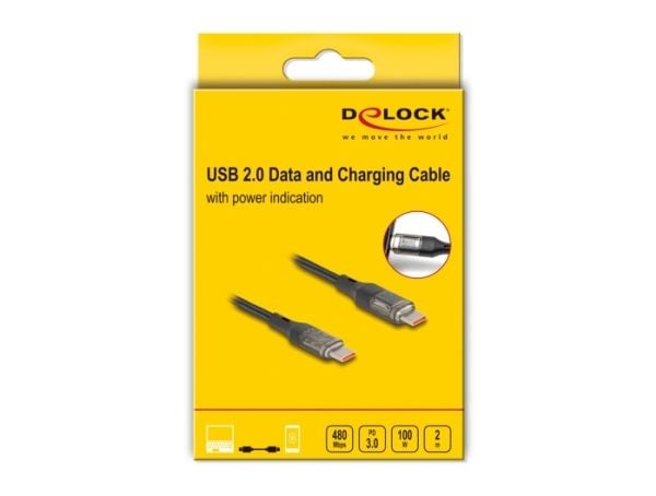Delock - USB-kabel - 24 pin USB-C (hann) til 24 pin USB-C (hann) - USB 2.0 - 20 V - 5 A - 2 m - USB Power Delivery (100 W), støtte for Power Delive...