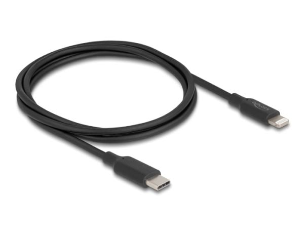 Delock Slim data- ja latauskaapeli USB Type-C Lightningiin iPhoneen, iPadiin, iPodiin musta 1 m MFi