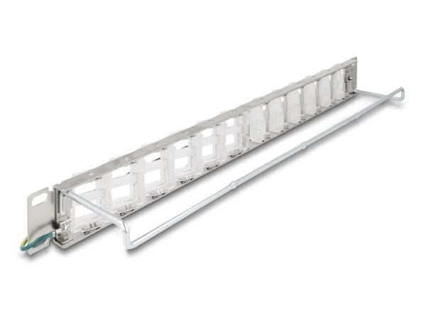 Delock - Pluggbord (blankt) - tiltable ports, with strain relief - rackmonterbar - sølv - 1U - 19" - 24 porter