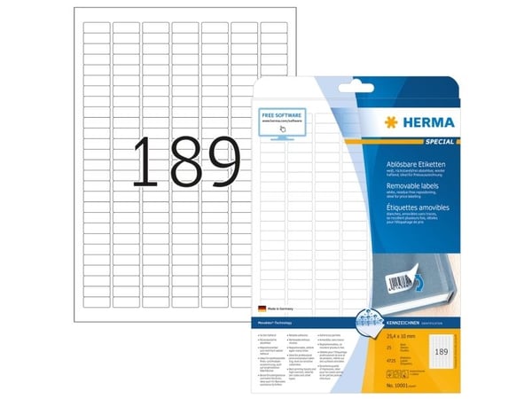 HERMA Special - Papir - matt - fjernbart selv-adhesiv - hvit - 25.4 x 10 mm 4725 etikett(er) (25 ark x 189) merkelapper