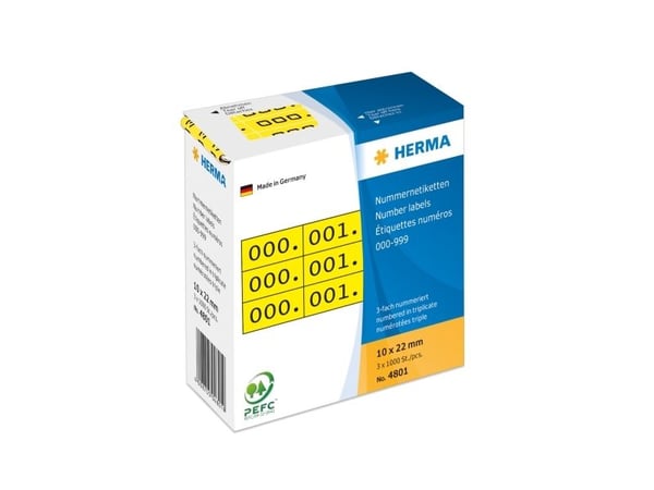 HERMA - Svart, gul - 10 x 22 mm 3000 etikett (er) (1000 ark x 3) dispenserbox - självhäftande nummeretiketter