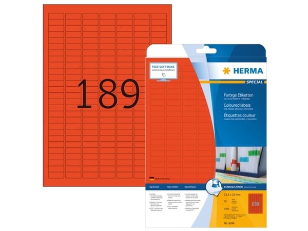 HERMA Special - Papir - matt - permanent selv-adhesiv - rød - 25.4 x 10 mm 3780 etikett(er) (20 ark x 189 merkelapper