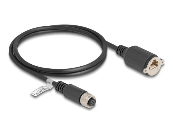 Delock - Nettverkskabel - 8-pins M12 (hunn) til RJ-45 (hunn) skrubar - 1 m - 6.8 mm - FTP - CAT 5e - A-kodet - svart