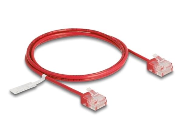 Delock - Koblingskabel - RJ-45 (hann) til RJ-45 (hann) - 1 m - 2.6 mm - UTP - CAT 6 - opptil 1 Gbps-dataoverføringshastighet, ultra-slim - rød