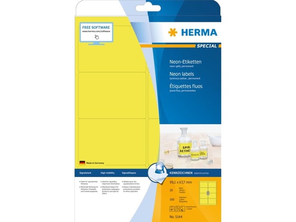 HERMA Special - Papir - matt - permanent selv-adhesiv - lysende gult - 99.1 x 67.7 mm 160 etikett(er) (20 ark x 8) fluorescerende etiketter