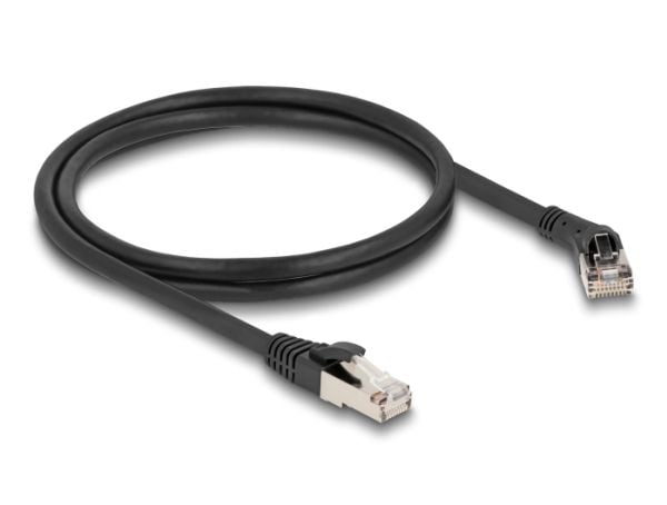 Delock - Koblingskabel - RJ-45 (hann) right-angled til RJ-45 (hann) rett - 1 m - 6 mm - S/FTP - CAT 8.1 - med støvel, halogenfri, uten hindringer -...