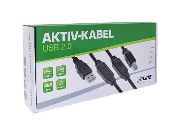 InLine USB 2.0 Aktiv-Kabel - USB-A Stecker zu USB-B Stecker - 20m (34513A)