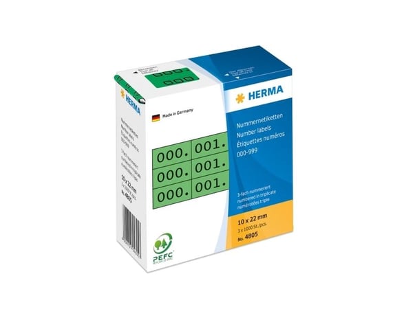 HERMA - Svart, grønn - 10 x 22 mm 3000 etikett(er) (1000 ark x 3) selvklebende nummeretiketter