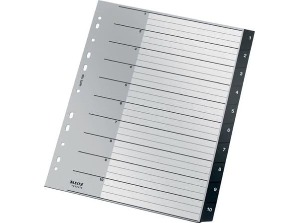 Leitz Recycle - Inndeler - 10 deler - fortrykt: 1-10 - extra wide - med fliker - svart