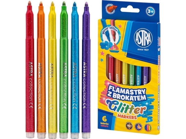 Astra glitrende flare-/tusjpenner mazaki pisaki med glitter 6 farger ASTRA